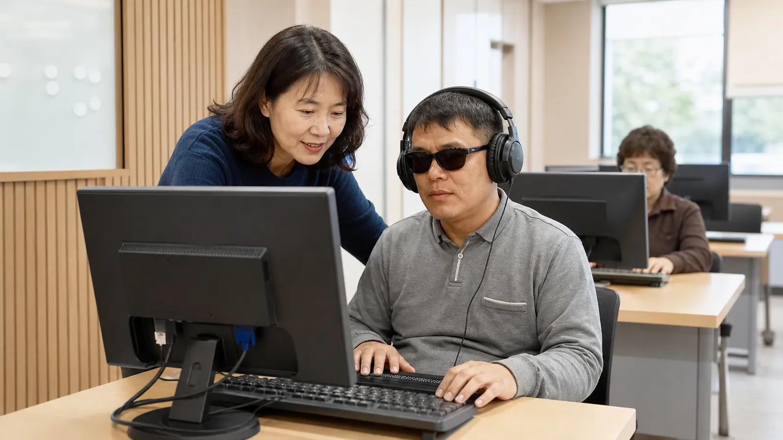 화면낭독기를 활용해 컴퓨터 기초를 배우는 교육생